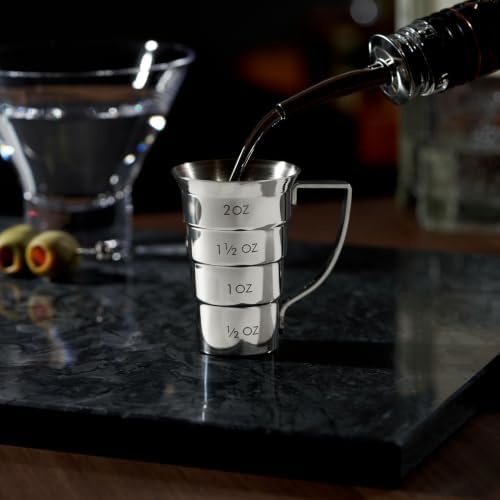 Viski Stepped Jigger With Handle, 4 Measurement Markings, Measuring