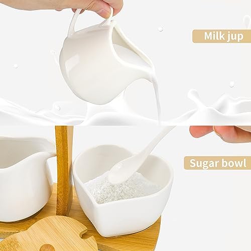 Creamer and Sugar with Carry Tray Set, Ceramic Cream and Sugar Bowl