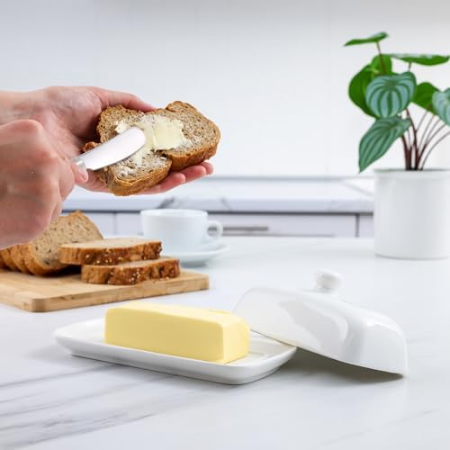 Zulay Kitchen Ceramic Butter Dish with Lid For Countertop & Stainless