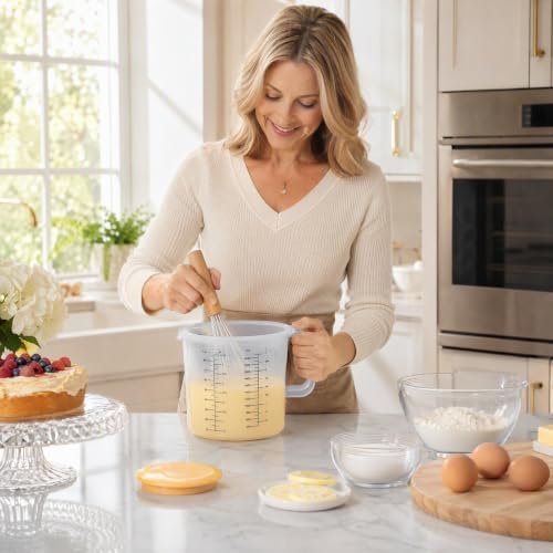 L Plastic Measuring Mixing Bowl with Handle Lid and Scale for Baking