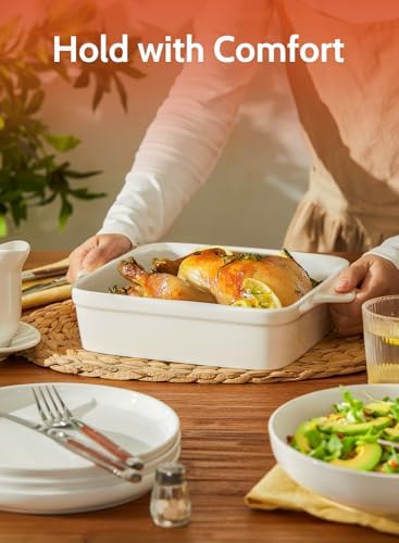 Sweese 8x8 inch Square Porcelain Baking Dish with Double Handles