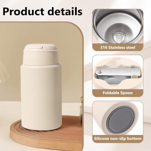 Insulated Vacuum Food Jar with Spoon, 18oz, White