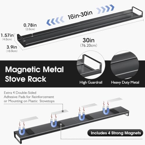 Bumusty 30" Adjustable Magnetic Stove Top Shelf, Matte Black