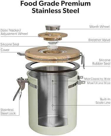 Veken Coffee Canister with Window, Airtight Stainless Steel Container