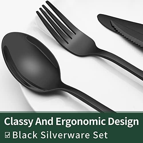 EWFEN 24-Piece Black Silverware Set with Steak Knives, Black Flatware