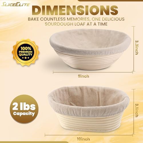 SliceElite Banneton Proofing Basket Set – 9" & 10" Round Sourdough