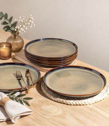 theterra Ceramic Dinner Plates Set of 6, 10.5 Inch Dinnerware Plates
