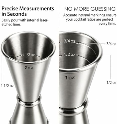 Cocktail Jigger & Strainer for Bartending, Food-Grade 304 Stainless