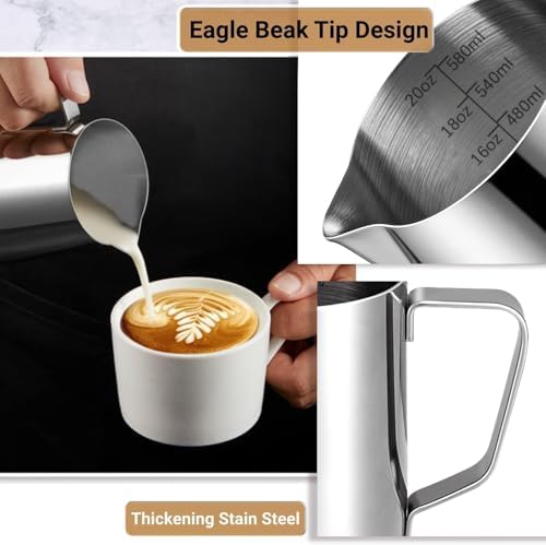 Milk Frothing Pitcher, 600ml (20oz) Milk Frother Cup Stainless Steel
