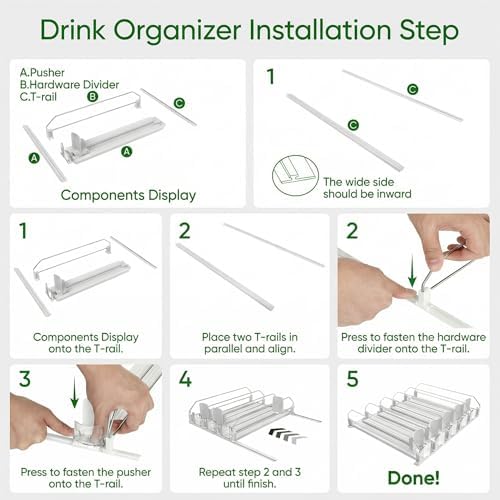 Adjustable White Fridge Organizer, Automatic Can Dispenser