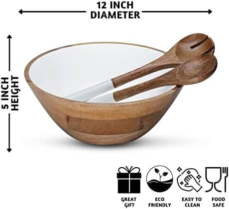 Folkulture Wooden Salad Bowl Set with Salad Servers, Serving Bowls