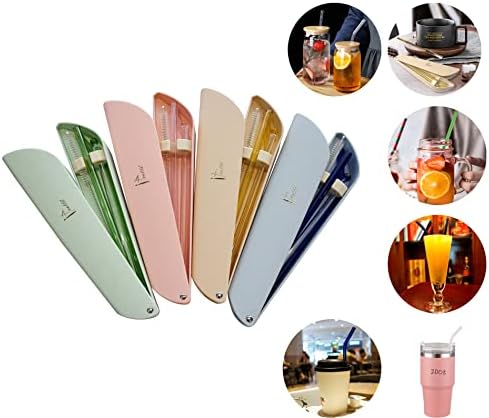 Reusable Glass Drinking Straws 8"x8MM with Portable Case(Pink)