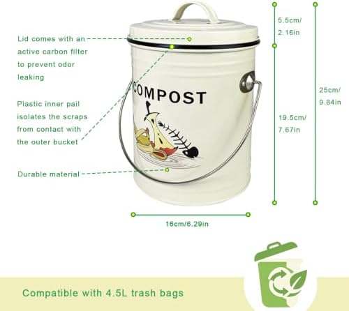 1.3-Gallon Stainless Steel Kitchen Compost Bin with Lid