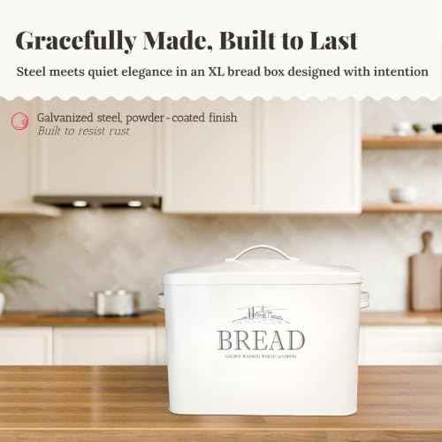 noonberry Extra Large Metal Bread Box for Kitchen Countertop, Farmhouse
