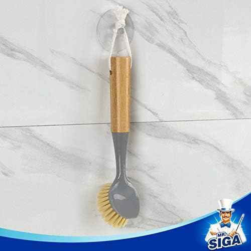 MR.SIGA Dish Brush with Bamboo Handle Built-in Scraper, Pack of 2