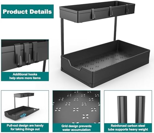 NATURE'S SOURCE 2 Pack Under Sink Organizer 2 Tier Sliding Cabinet