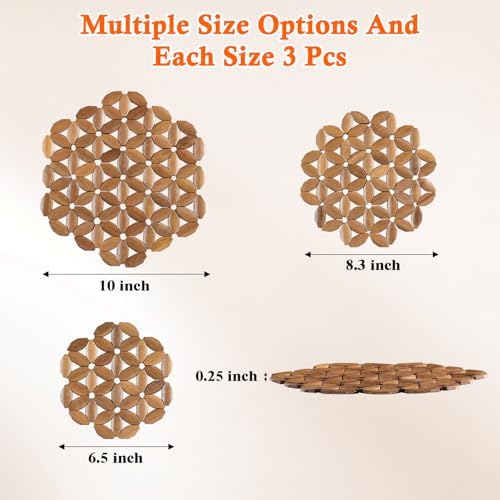 9 Pack Bamboo Trivet Mat for Hot Dishes, 6.5/8.3/10 Inch Heat