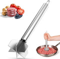 Meat Masher, Stainless Steel 6-Blade Ground Beef Masher with a Brush
