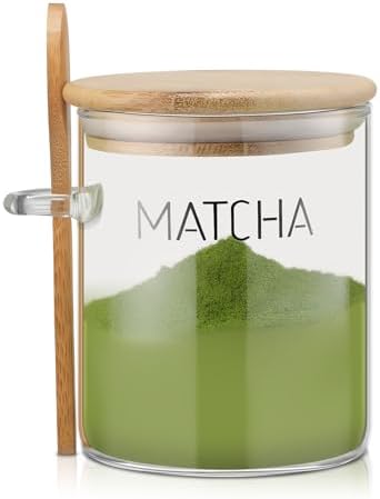 Suclain 15 oz Matcha Glass Container with Airtight Lid and Spoon