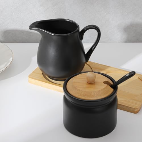 Ceramic Sugar and Creamer Set,Sugar Bowl with Lid and Spoon,Cream