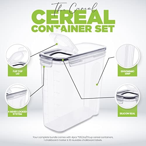 Utopia Kitchen Cereal Containers Storage Set with Lids, 4 Pack, 4L, Clear