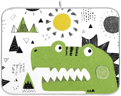 OTVEE Dinosaur Art Dish Drying Mat for Kitchen Counter Absorbent Heat