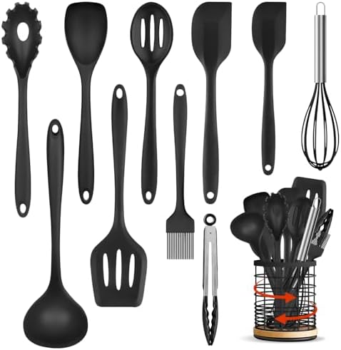 Silicone Kitchen Utensils Set with Rotating Holder