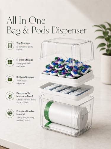 Trash Bag Dispenser Dishwasher Pods Organizer, Clear Acrylic Garbage