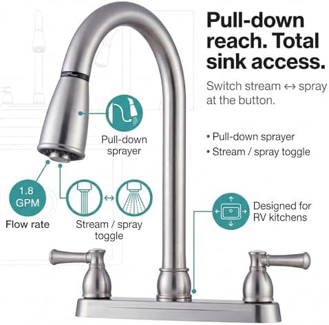 Dura Faucet DF-PK350L-SN RV Pull-Down Kitchen Faucet, Satin Nickel