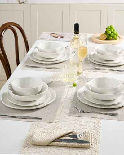 Famiware Porcelain Dinnerware Set for 6, 24-Piece, Polar White