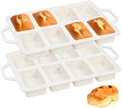 2 Pack 8-Cavity Mini Silicone Loaf Pans, BPA-Free Reinforced Rim For
