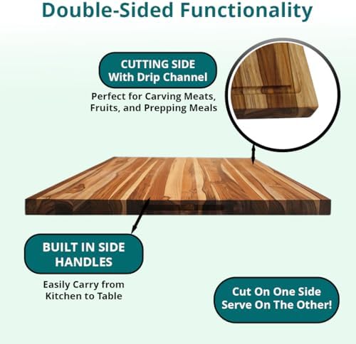 EcoDecors XXL Teak Cutting Board, 40x28, Reversible Butcher Block