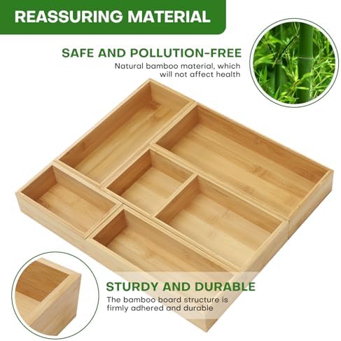 MapleGrace Bamboo Drawer Organizer Set, Individual Wood Storage