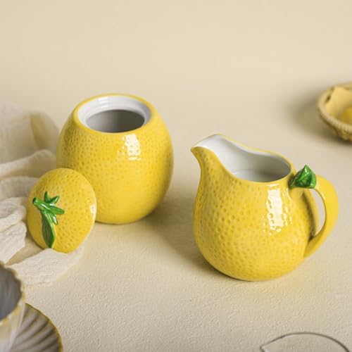 CHOOLD Ceramic Lemon Shape Creamer and Sugar Bowl Set, Cream Pitcher