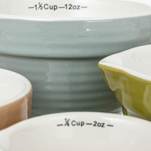 Creative Co-Op Stoneware Batter Bowl Measuring Cups, Set of 4 Sizes