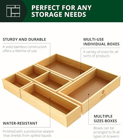 ROYAL CRAFT WOOD 5-Piece Bamboo Drawer Organizer Set – Multi-Use