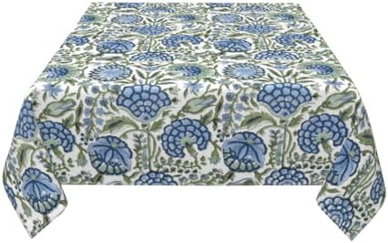 Boho Square Tablecloth 54x54 Inch Blue Green Vintage Floral Table