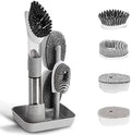 4-in-1 Dish Cleaning Brush Set with 4 Replacement Heads, Grey