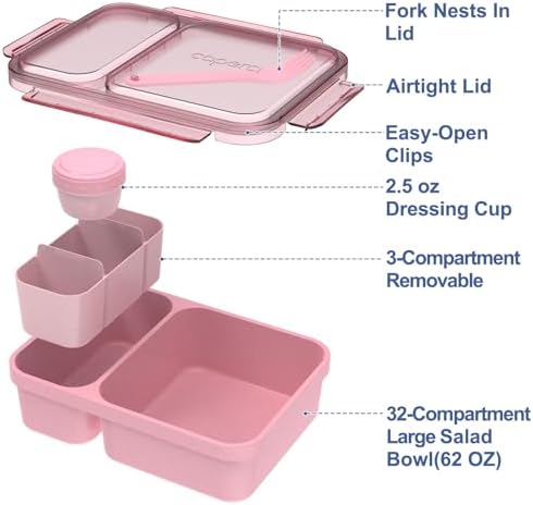 Caperci Extra-Large 62oz Bento Lunch Box for Adults Salad