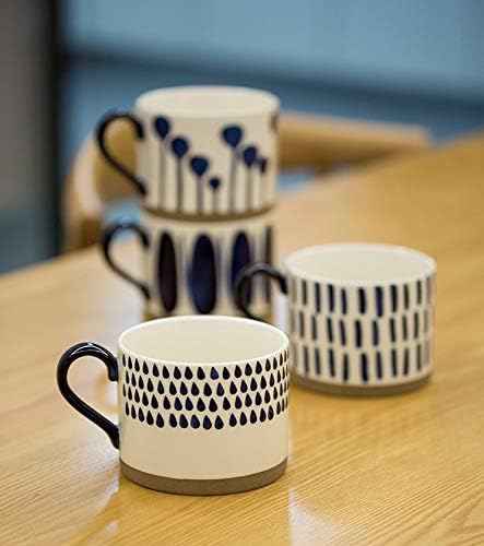 Koja Colorful Hand Painted Ceramic Mugs, 16 oz, Set of 4, Dishwasher