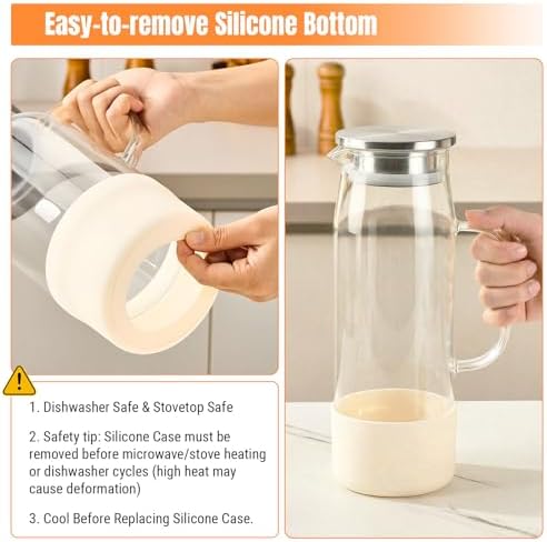Baalaka Glass Pitcher with Lid and Handle, 50 fl oz Glass Carafe
