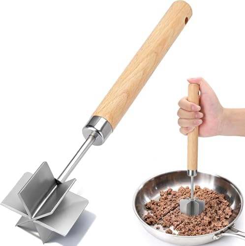 Palksky Meat Chopper Stainless Steel, 6 Curve Blades Meat Masher