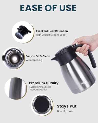 GiNT 34Oz Thermal Coffee Carafe, Insulated Stainless Steel Coffee