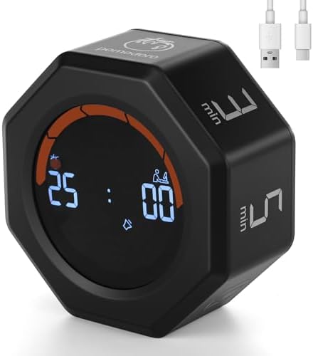 Small Pomodoro Productivity Timer with 5 Presets, Black