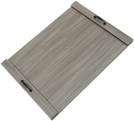 Rustic Wooden Serving Tray with Metal Handles, 30x22in Large Smoked