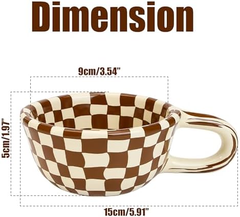 BuleVina Checkered Coffee Mug 5oz 4x2 inch, Creative Irregular