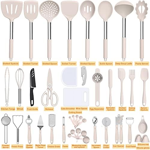Umite Chef Silicone Cooking Utensil Set, 43 PCS Khaki