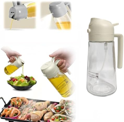2-in-1 Oil Sprayer & Dispenser, 16oz/470ml Glass Bottle, Off White