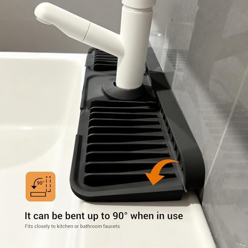 ZJWZLG 17.7"X5.5" Silicone Faucet Mat, Snap-On Sink Splash Guard
