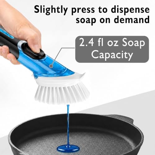 Soap Dispensing Dish Brush with Holder and 2 Refill Heads
